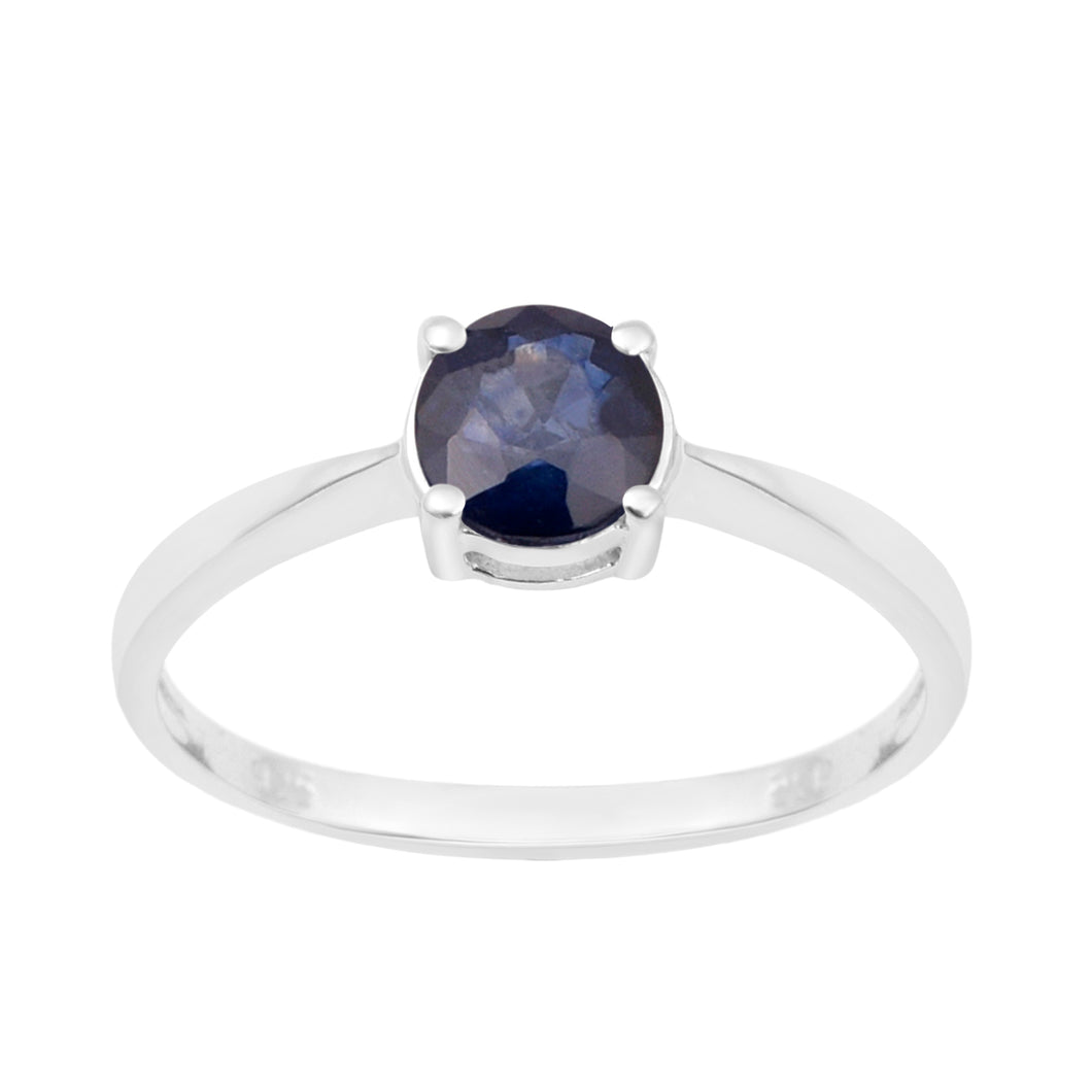 Round-Cut Blue Sapphire Solitaire Ring – Sterling Silver