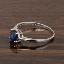 Load image into Gallery viewer, Round-Cut Blue Sapphire Solitaire Ring – Sterling Silver
