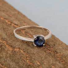Load image into Gallery viewer, Round-Cut Blue Sapphire Solitaire Ring – Sterling Silver
