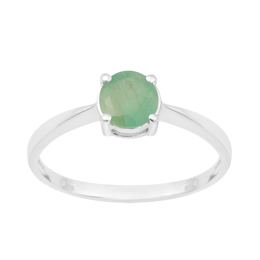 Emerald Classic Solitaire Design Ring – Sterling Silver