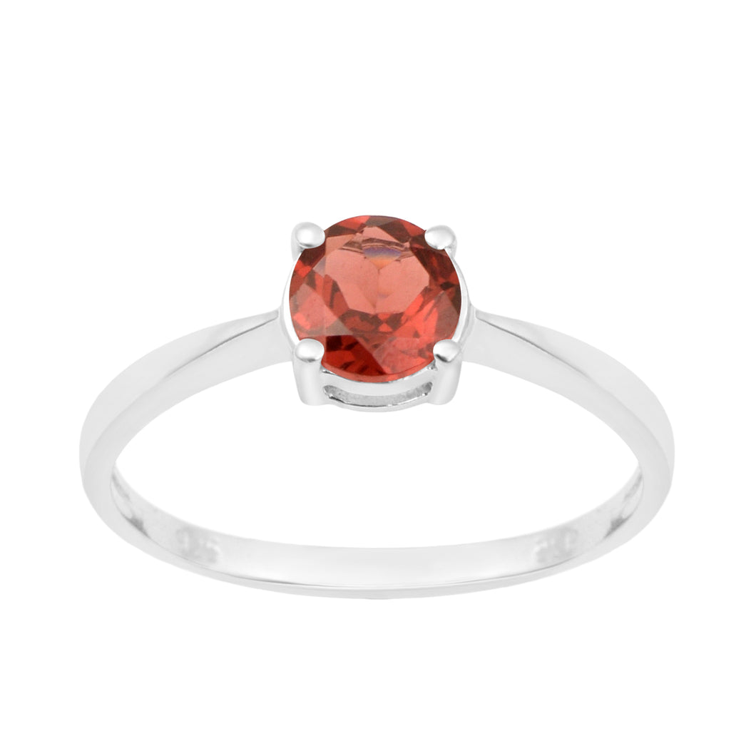Garnet Solitaire Ring – Sterling Silver