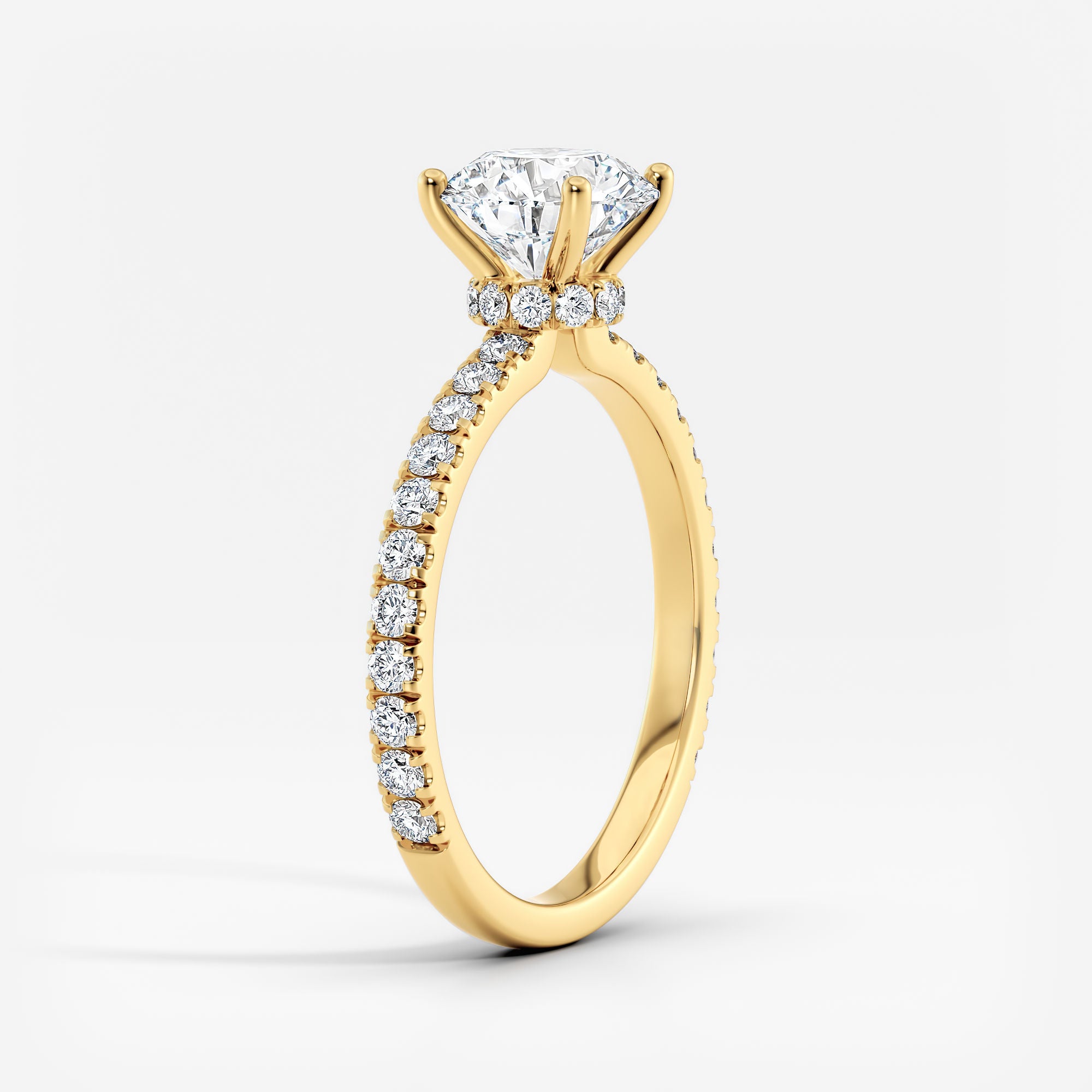 Ribbon Hidden Halo Round Diamond Engagement Ring