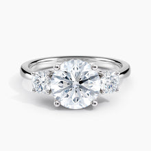 Load image into Gallery viewer, Tapered Three Stone Round Diamond Hidden Halo Engagement Ring
