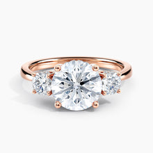 Load image into Gallery viewer, Tapered Three Stone Round Diamond Hidden Halo Engagement Ring
