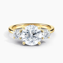 Load image into Gallery viewer, Tapered Three Stone Round Diamond Hidden Halo Engagement Ring

