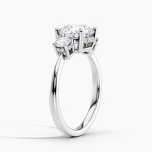 Load image into Gallery viewer, Tapered Three Stone Round Diamond Hidden Halo Engagement Ring
