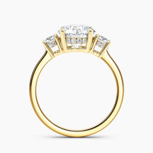 Load image into Gallery viewer, Tapered Three Stone Round Diamond Hidden Halo Engagement Ring
