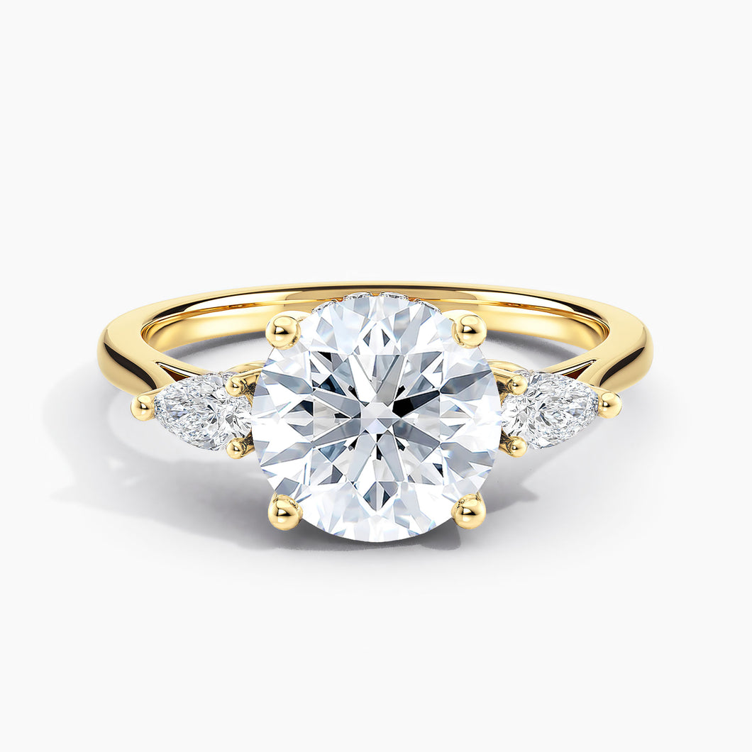 Petite Modern Three Stone Round Diamond Hidden Halo Engagement Ring