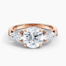 Load image into Gallery viewer, Modern Three Stone Hidden Halo Engagement Ring
