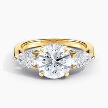 Load image into Gallery viewer, Modern Three Stone Hidden Halo Engagement Ring
