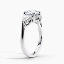 Load image into Gallery viewer, Modern Three Stone Hidden Halo Engagement Ring
