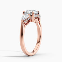 Load image into Gallery viewer, Modern Three Stone Hidden Halo Engagement Ring
