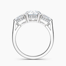 Load image into Gallery viewer, Modern Three Stone Hidden Halo Engagement Ring
