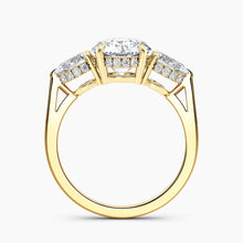 Load image into Gallery viewer, Modern Three Stone Hidden Halo Engagement Ring
