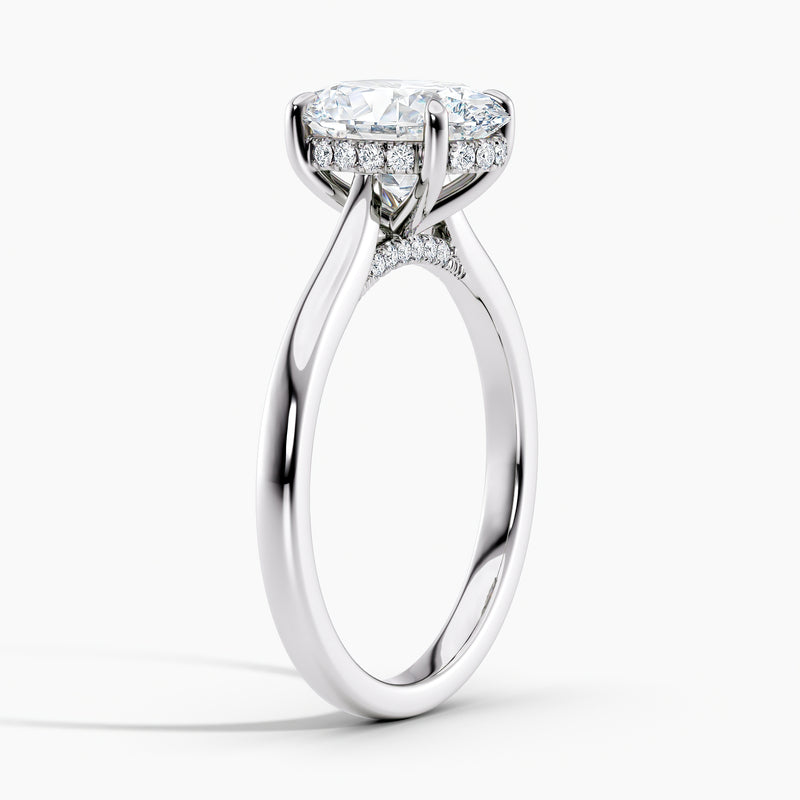 Tapered Classic Hidden Halo Oval Diamond Engagement Ring