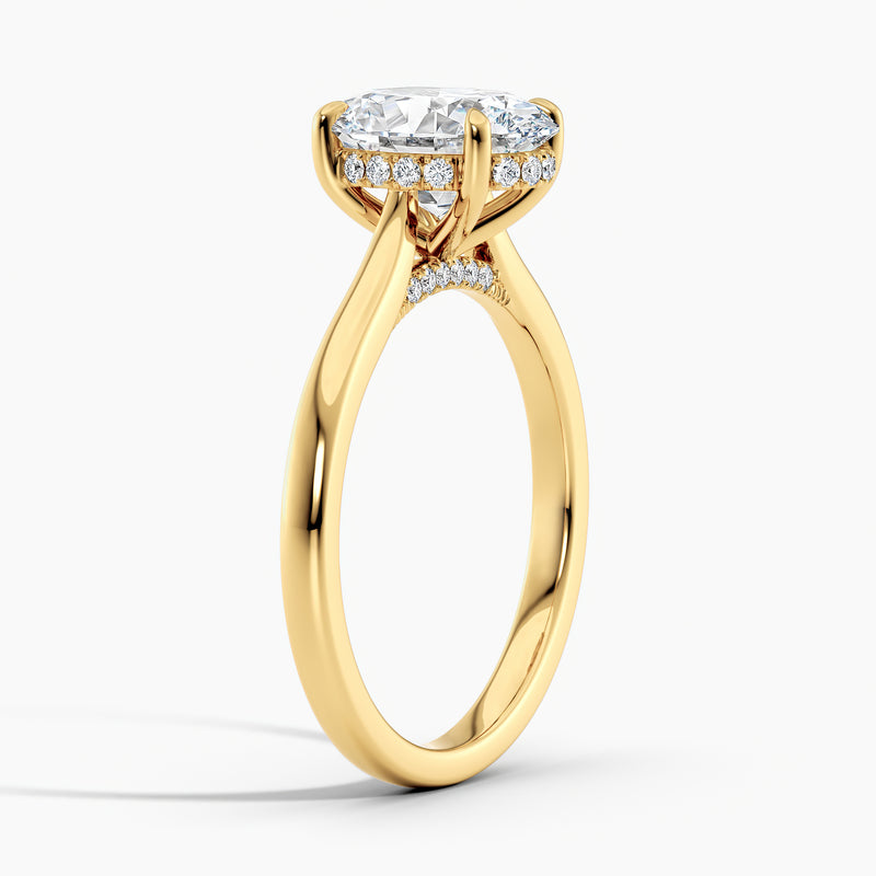 Tapered Classic Hidden Halo Oval Diamond Engagement Ring