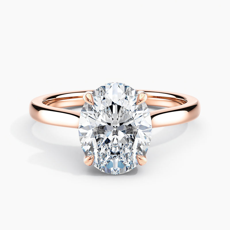 Tapered Classic Hidden Halo Oval Diamond Engagement Ring