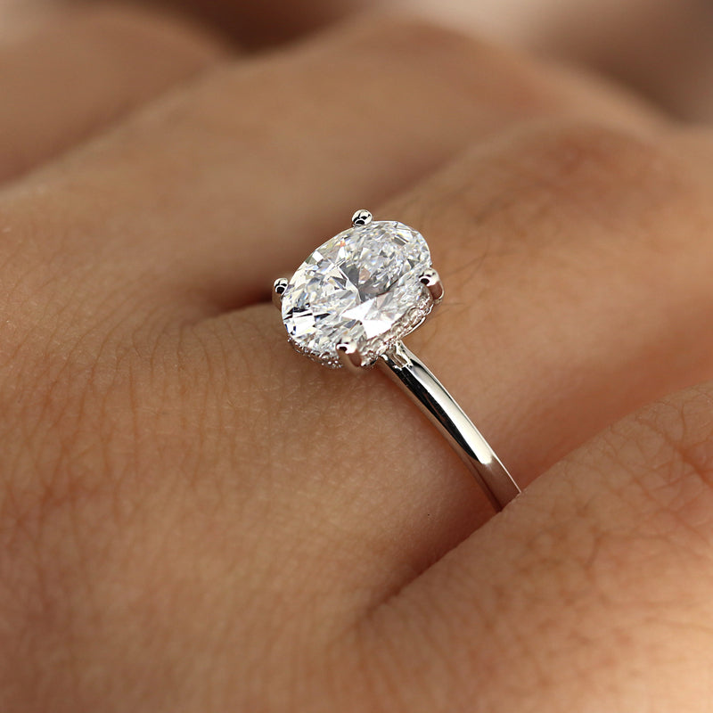 Classic Hidden Oval Diamond Halo Solitaire Engagement Ring