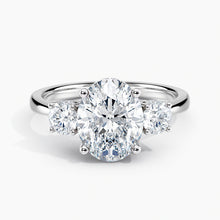 Load image into Gallery viewer, Tapered Three Stone Oval Diamond Hidden Halo Engagement Ring

