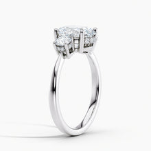 Load image into Gallery viewer, Tapered Three Stone Oval Diamond Hidden Halo Engagement Ring

