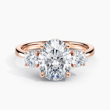 Load image into Gallery viewer, Tapered Three Stone Oval Diamond Hidden Halo Engagement Ring
