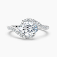 Load image into Gallery viewer, Petite Modern Three Stone Oval Diamond Hidden Halo Engagement Ring
