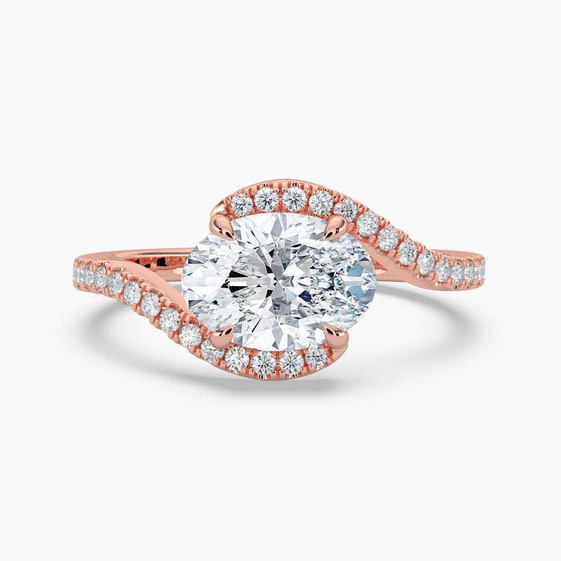 Petite Modern Three Stone Oval Diamond Hidden Halo Engagement Ring