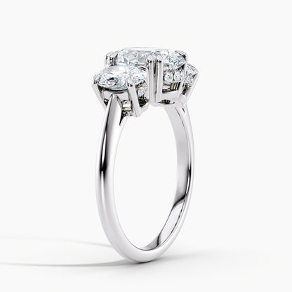 Oval 3.50 Ct Lab Grown Diamond Three Stone Ring - Sterling Silver