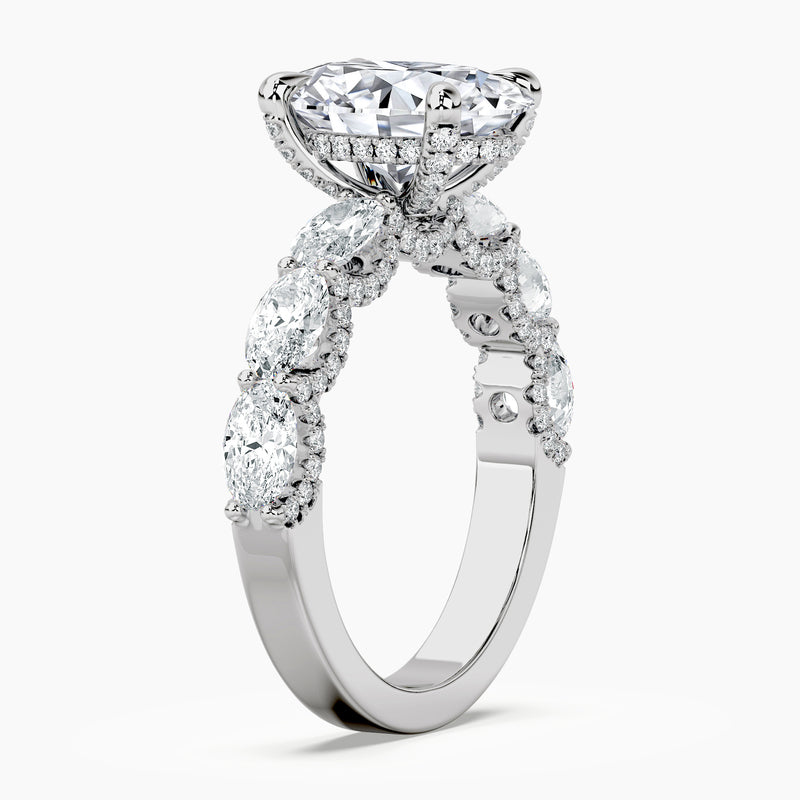 Adorned East-West Oval Crescent Engagement Ring