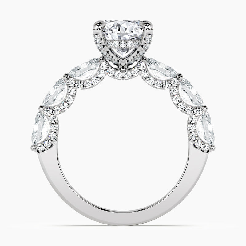 Adorned East-West Oval Crescent Engagement Ring
