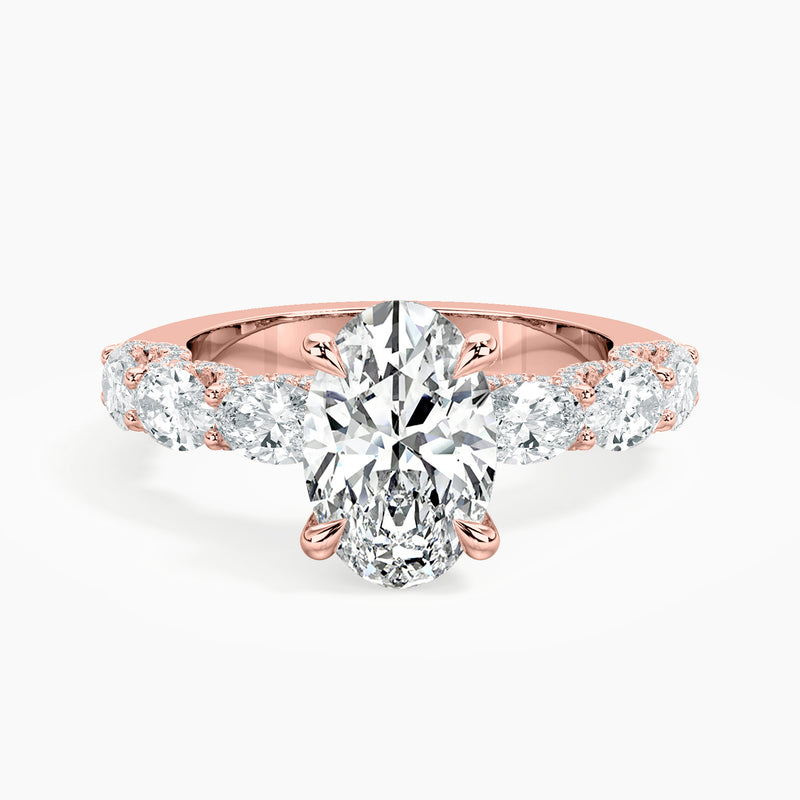 Adorned East-West Oval Crescent Engagement Ring