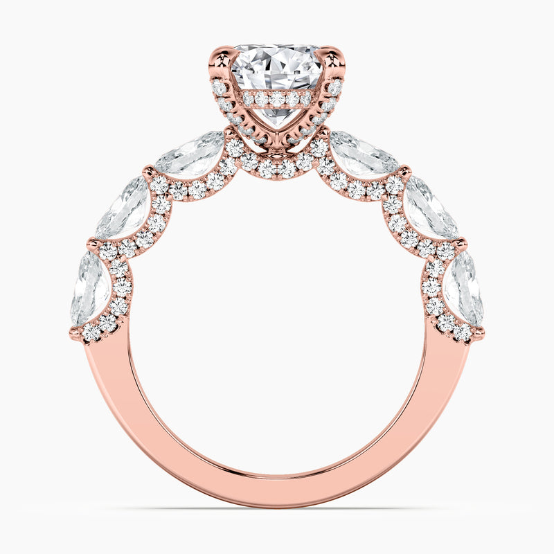 Adorned East-West Oval Crescent Engagement Ring