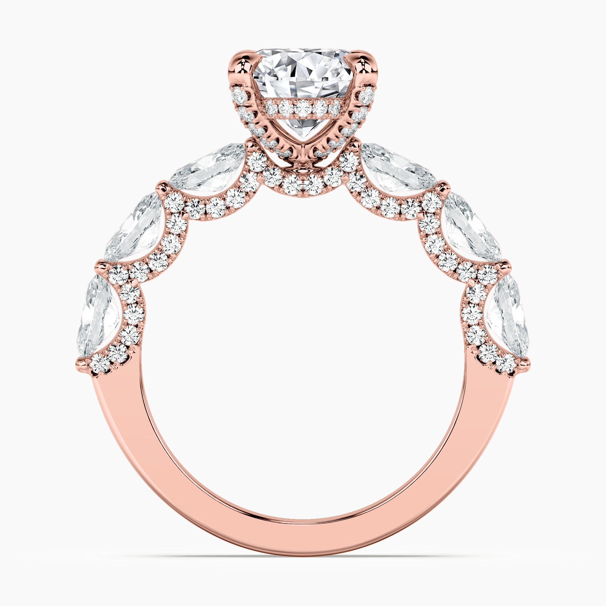 Adorned East-West Oval Crescent Engagement Ring