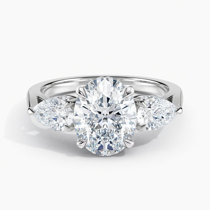Oval 3.10 Ct Lab Grown Diamond Three Stone Ring - Sterling Silver