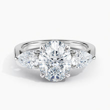 Load image into Gallery viewer, Modern Three Stone Oval Diamond Hidden Halo Engagement Ring
