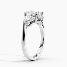 Load image into Gallery viewer, Modern Three Stone Oval Diamond Hidden Halo Engagement Ring
