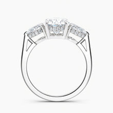 Load image into Gallery viewer, Modern Three Stone Oval Diamond Hidden Halo Engagement Ring
