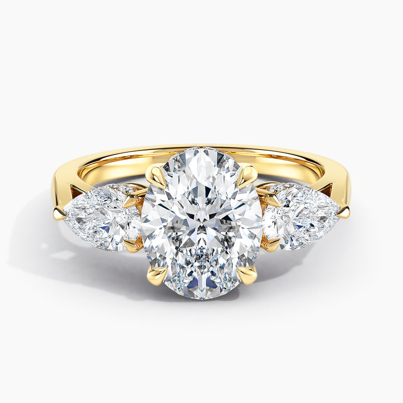 Modern Three Stone Oval Diamond Hidden Halo Engagement Ring