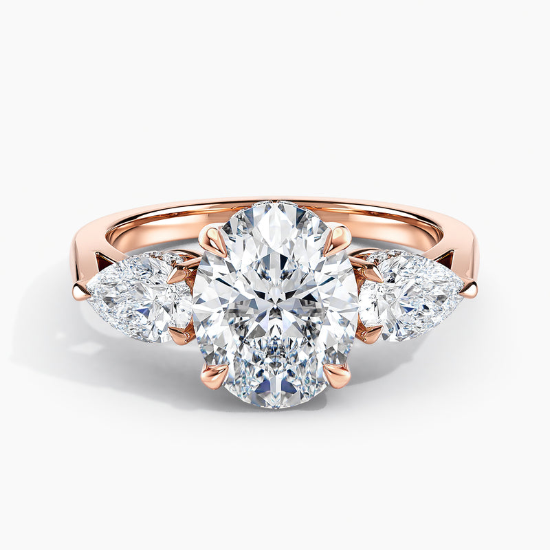 Modern Three Stone Oval Diamond Hidden Halo Engagement Ring