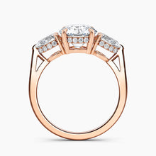 Load image into Gallery viewer, Modern Three Stone Oval Diamond Hidden Halo Engagement Ring
