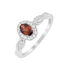 Load image into Gallery viewer, Garnet Halo Twisted Band Ring – Sterling Silver
