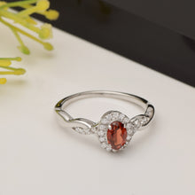 Load image into Gallery viewer, Garnet Halo Twisted Band Ring – Sterling Silver
