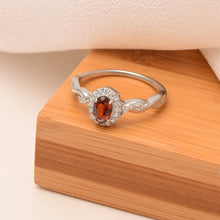 Load image into Gallery viewer, Garnet Halo Twisted Band Ring – Sterling Silver
