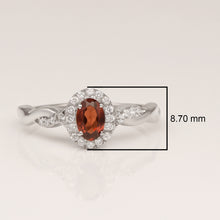 Load image into Gallery viewer, Garnet Halo Twisted Band Ring – Sterling Silver
