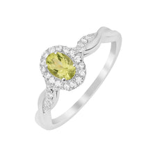 Load image into Gallery viewer, Peridot Twisted Band Halo Design Ring – Sterling Silver
