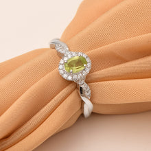 Load image into Gallery viewer, Peridot Twisted Band Halo Design Ring – Sterling Silver
