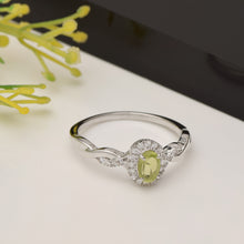 Load image into Gallery viewer, Peridot Twisted Band Halo Design Ring – Sterling Silver

