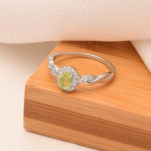 Load image into Gallery viewer, Peridot Twisted Band Halo Design Ring – Sterling Silver
