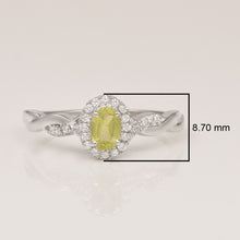 Load image into Gallery viewer, Peridot Twisted Band Halo Design Ring – Sterling Silver

