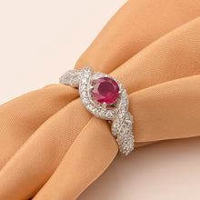 Load image into Gallery viewer, Ruby Crossover Pavé Setting Ring - Sterling Silver
